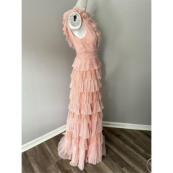 NWT Mac Duggal Sleeveless Chiffon V Neck Tiered Ruffle Dress Dusty Pink Size 2 - Picture 6 of 7